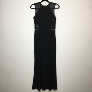 Black formal gown sleeveless stretchy mesh waist and shoulder detail size 6